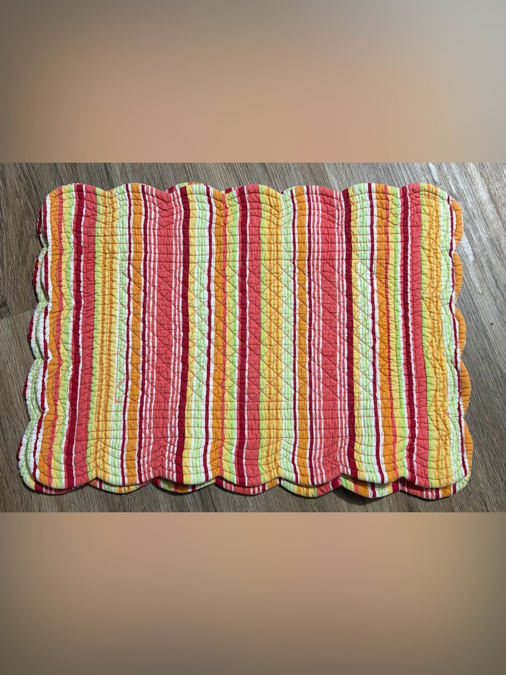 Quilted Striped/Coastal Reversible Placemats - 2 Pc Set - Shades of Coral/Lime - Picture 2 of 6